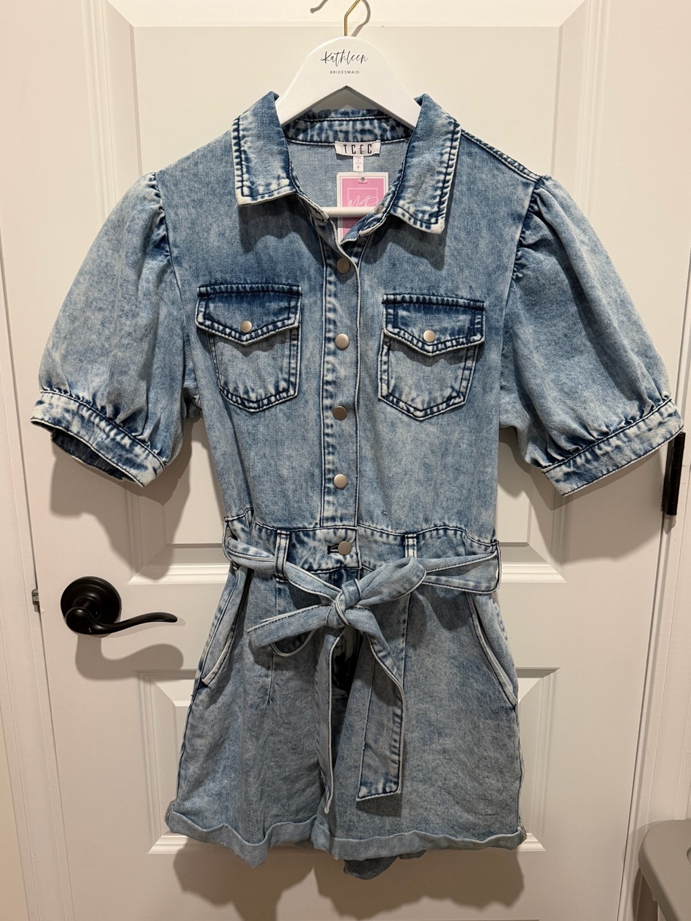 TCEC Tie Waist Denim Romper